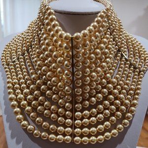 Pearl Collar Choker Necklace & Earrings